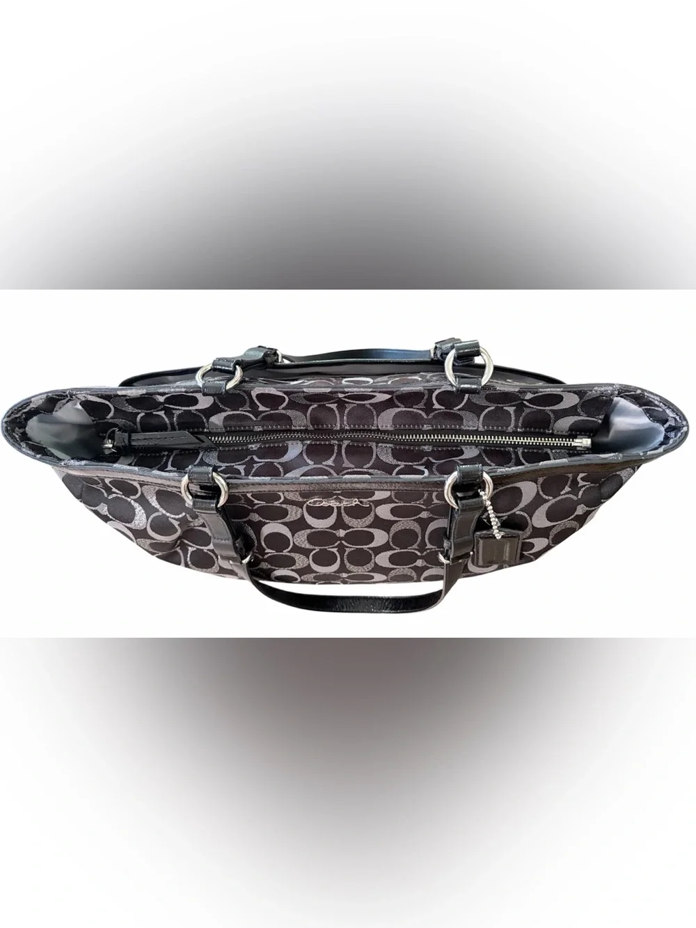 Coach Black and Silver Signature Jacquard Tote